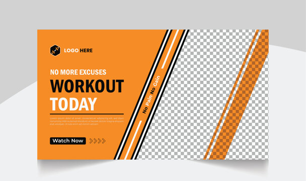 Gym fitness training youtube thumbnail design and workout web banner template