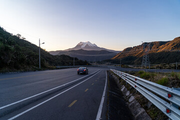 Road next to the Antisana volcano in Ecuador, Andes mountain range, active volcanoes