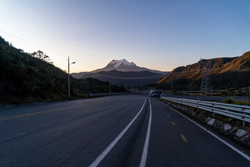 Road next to the Antisana volcano in Ecuador, Andes mountain range, active volcanoes
