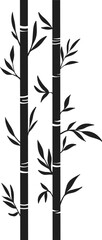 Naklejka premium Bamboo forest stems. Jungle bamboo stems silhouettes, bamboo branches with leaves, decorative bamboo flat vector illustration icon. Black ink trees on white background.