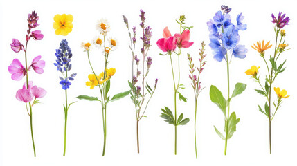A collection of various colorful wildflowers arranged vertically.