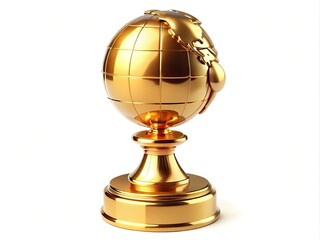 Golden Globe Trophy isolated on a white backdrop, symbolizing cinematic excellence, prestige, and success, ideal for awards ceremonies, collectibles, and luxury decor in minimalist design.