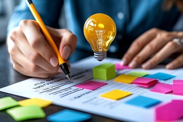 Business coach writing on a whiteboard during a workshop, guiding professionals through a strategic development plan for career success
