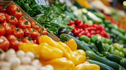 A vibrant display of fresh vegetables at a market.