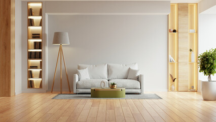 Minimalist living room interior have sofa and decor accessories with white color wall- 3D rendering