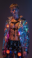 Fototapeta premium Stylish Halloween Fashion: Punk and Gothic Outfits Featuring Jack-O’-Lantern Designs | Trendy Halloween Streetwear and Costume Ideas