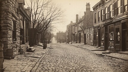 Vintage Cobblestone Street in Sepia Tone