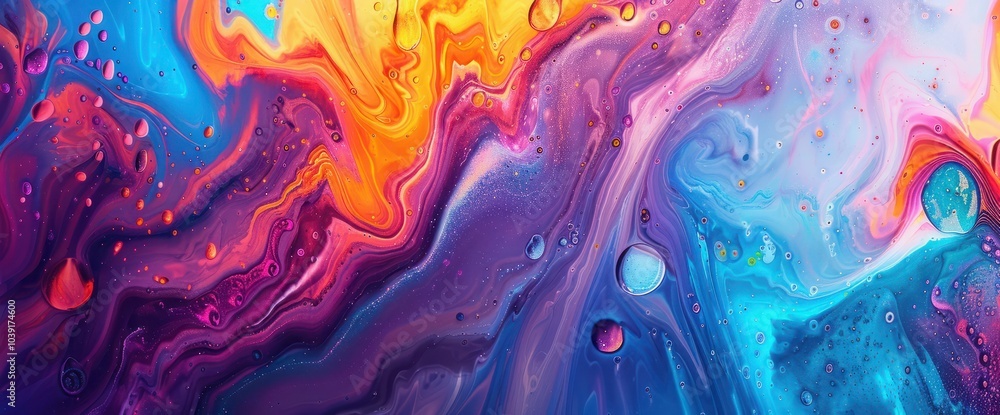 Aufkleber A Panoramic abstract fluid art with vivid colors merging in a dynamic and creative pattern.