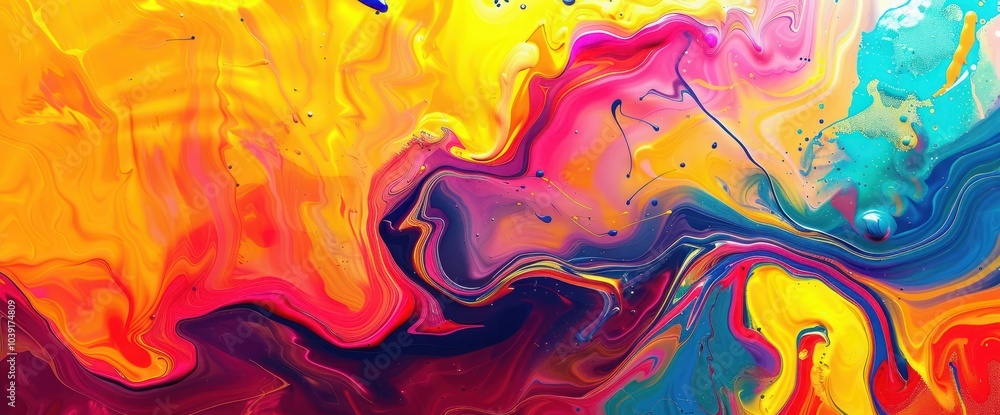Aufkleber a panoramic abstract fluid art with vivid colors merging in a dynamic and creative pattern.