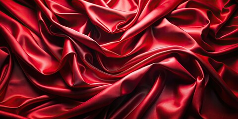Luxurious abstract satin banner with crumpled red silk texture, perfect for elegant designs. Rich colors make it ideal for digital art and graphic projects.