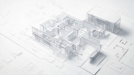 Architectural blueprint rendering of a modern building design.