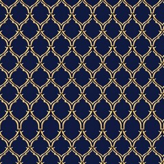 Fototapeta premium Elegant Gold and Navy Geometric Seamless Pattern with Ornate Curves and Interlocking Shapes, Luxurious Art Deco Design Perfect for Wallpaper, Fabric, or High-End Graphic Projects