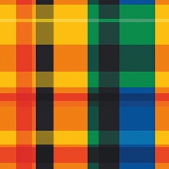 Fototapeta premium Vibrant Multicolor Plaid Seamless Pattern with Bold Stripes of Yellow, Orange, Green, and Blue, Classic Checkered Design Perfect for Fashion Fabrics, Home Textiles, or Graphic Projects