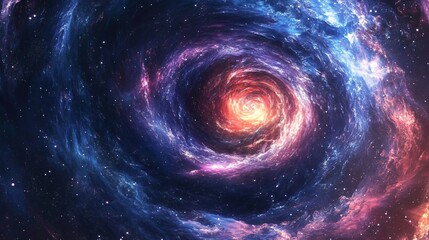A swirling nebula with shades of blue, purple, and red against a backdrop of scattered stars, creating a beautiful and abstract image.