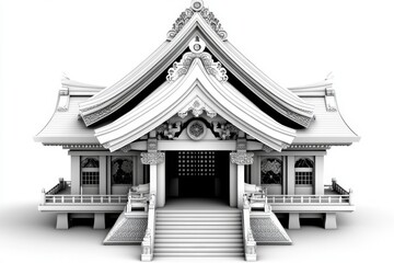 Fototapeta premium Minimalist black and white depiction of the Hall of Prayer for Good Harvests, focusing on its symmetrical shape and iconic rooflines