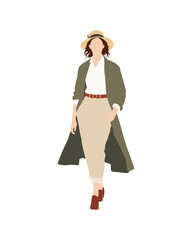 Flat vector people and illustration, woman with casual vintage outfit