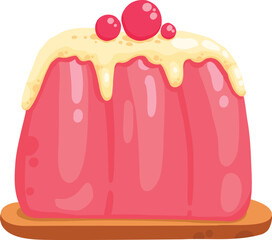 Cartoon birthday party decorations. Gifts presents, sweet cupcakes and celebration cake. Colorful balloons, carnival celebration food and candy. Isolated vector illustration icon white background