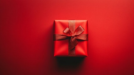 Bright red gift box with a ribbon on a vibrant red background for special occasions