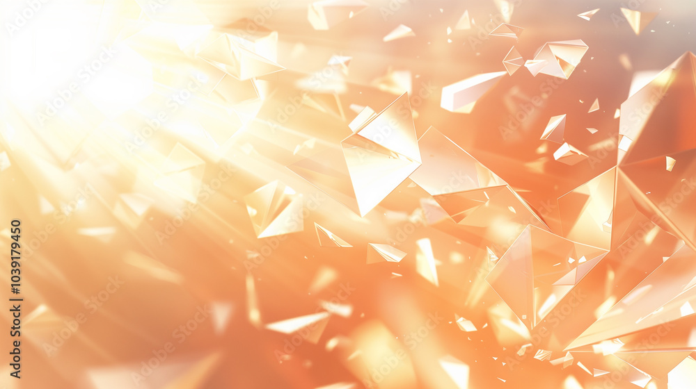 Poster abstract background with floating geometric shards with soft light effects.