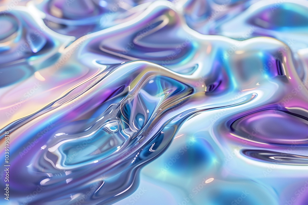 Poster abstract background wavy glassy patterns with iridescent reflections.