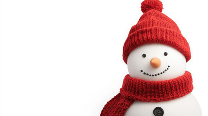 A cheerful snowman wearing a red hat and scarf, symbolizing winter and festive spirit.
