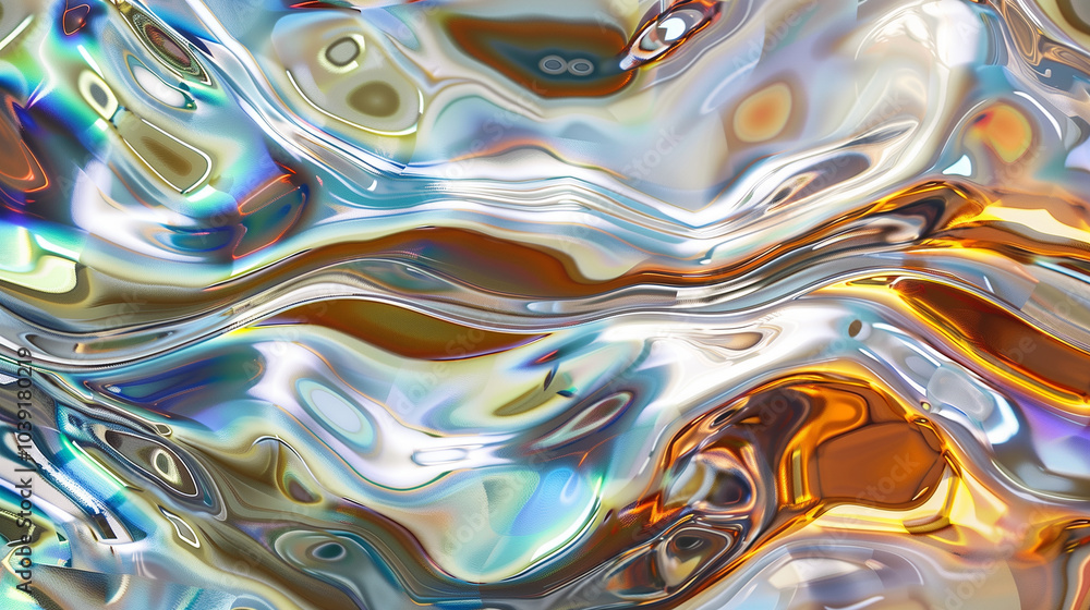 Poster abstract background wavy glassy patterns with iridescent reflections.