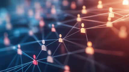 A digital network representation with interconnected user icons.