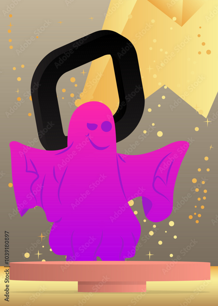 Poster mockup product display with ghost. vector cylinder pedestal podium. stage showcase for halloween pre