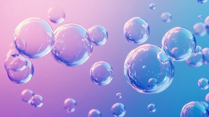 Abstract background of iridescent bubbles against a pink and blue gradient.