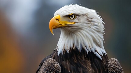 Obraz premium Headshot of a Bald Eagle with a Soft Natural Blur Background in Its Natural Habitat