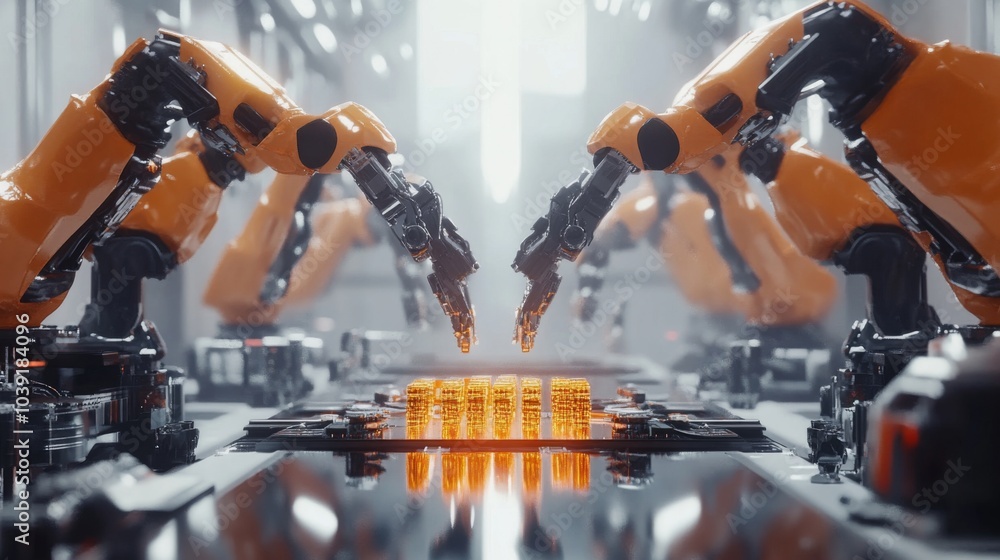 Poster robots assembling microchips in a cleanroom environment