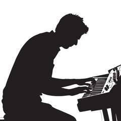 A man playing Keyboard silhouette isolated on white background