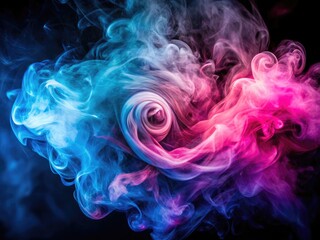 Obraz premium Vibrant tilt-shift smoke swirls in pink and blue create a captivating effect on a dark backdrop, perfect for artistic designs and creative projects.