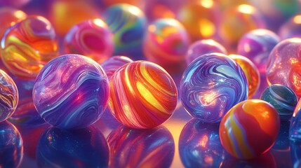 Colorful Swirled Glass Marbles Close Up Photography
