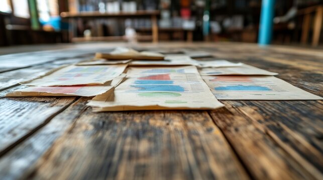 Scattered Charts on Rusted Wooden Table   Data Analysis  Business  Strategy  Report  Prese
