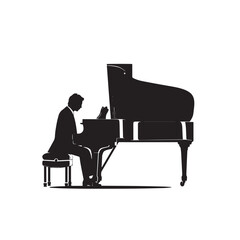 A man playing Piano silhouette isolated on white background
