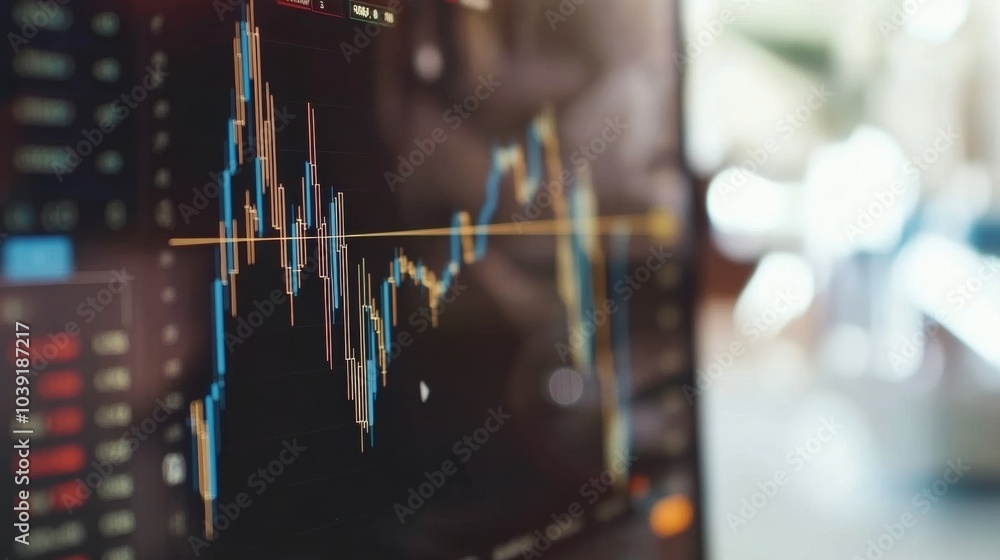 Poster stock market graph display on computer monitor
