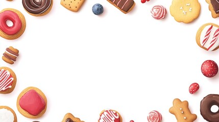 Delicious assorted cookies and candies on a white background.