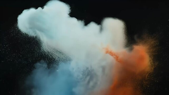 super slowmotion explosion colorful powder dark backdrop vibrant lumps fly upward mix smoke stunning visual display olated colours black speed background dust holi flowing exploding streak