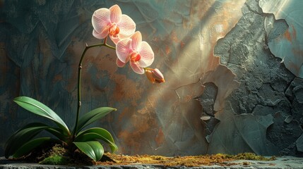 Pink Orchid Against a Rustic Background