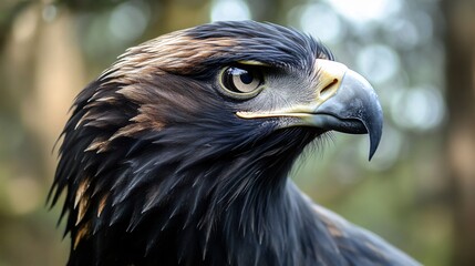 Fototapeta premium Headshot of a Wedge-Tailed Eagle with a Soft Natural Blur Background in Its Natural Habitat