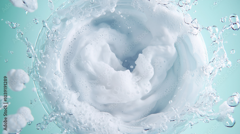Aufkleber whirlpool of foam: a close-up view of a swirling vortex of white foam, exploding from the center wit
