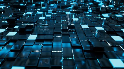 Obraz premium digital technology futuristic blue silver glowing squares poster background