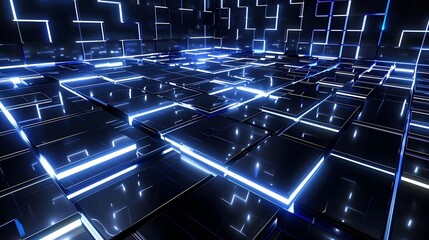 digital technology futuristic blue silver glowing squares poster background