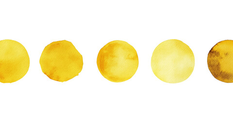 Set of yellow watercolor circles on white background.