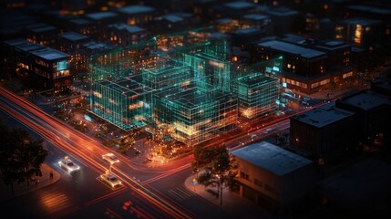 Obraz premium Futuristic High-Tech Urban Environment with Luminescent Data Streams and Privacy Walls