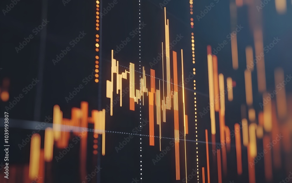 Poster A visually striking representation of data, featuring dynamic, colorful bar charts that depict fluctuating values against a dark background.