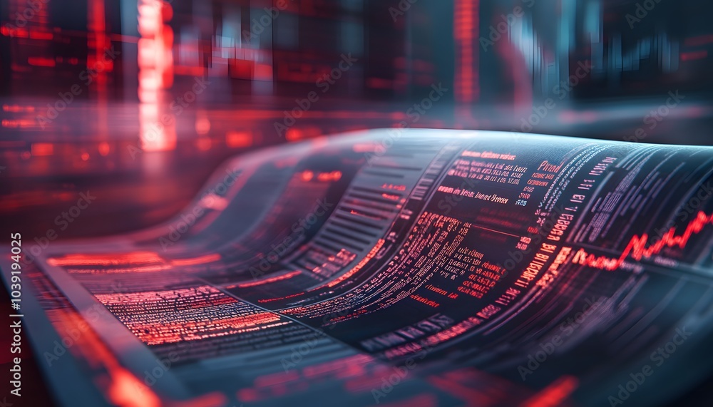 Aufkleber a digital wave of data displays complex information in vibrant red and blue hues, representing analy