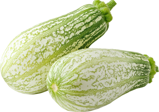 Two green squashes with white markings
