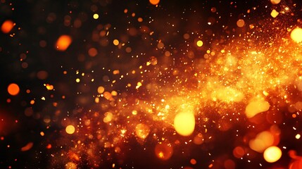 Abstract background with red and gold bokeh lights and sparks.
